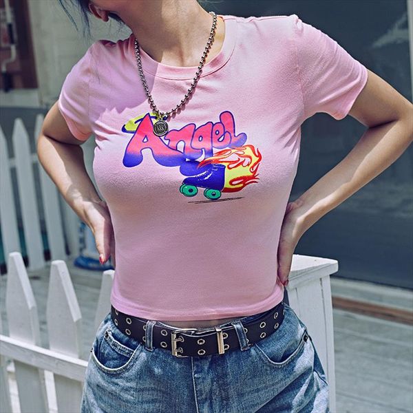 angel letter print pink crop summer women new 2020 short sleeve o neck skinny t shirt fashion female streetwear, White
angel letter print pink crop summer women new 2020 short sleeve o neck skinny t shirt fashion female streetwear, White