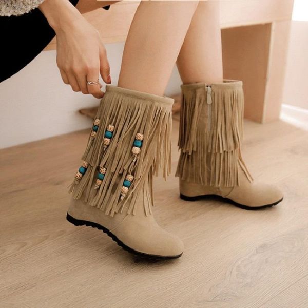high heels women boots height increasing wedges fringe ladies shoes autumn winter vintage platform mid calf boots big size, Black
high heels women boots height increasing wedges fringe ladies shoes autumn winter vintage platform mid calf boots big size, Black
