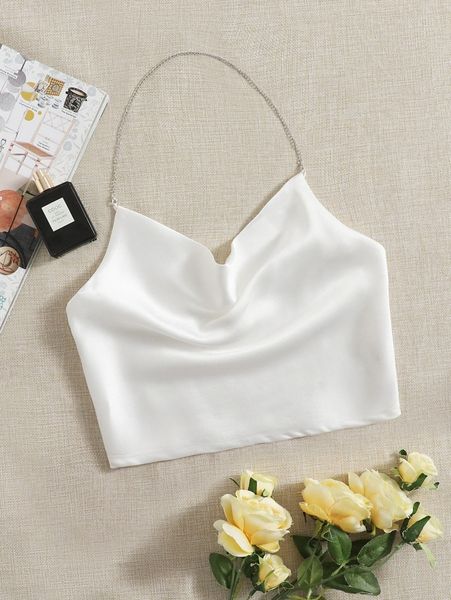 satin shirred back halter 96ig#, White
satin shirred back halter 96ig#, White