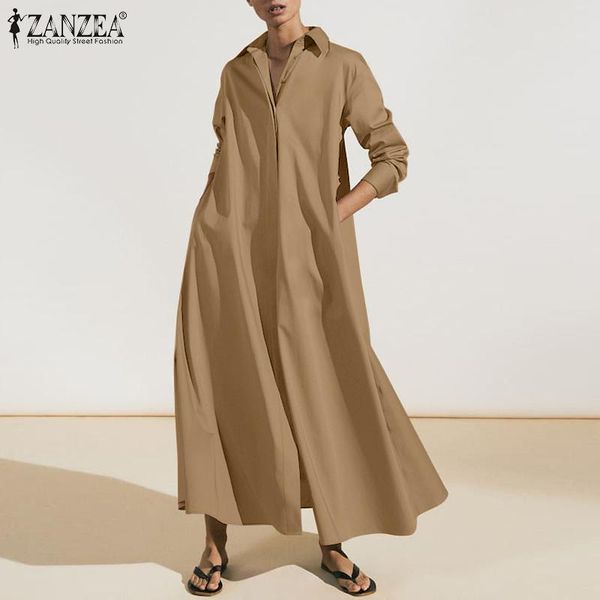 womens spring autumn shirt dress zanzea fashion long maxi dresses female solid lapel vestido vintage casual long sleeve robe, Black;gray
womens spring autumn shirt dress zanzea fashion long maxi dresses female solid lapel vestido vintage casual long sleeve robe, Black;gray