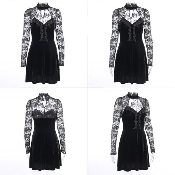 women gothic floral lace long sleeve ruffles hollow out black velvet slim dress lx9e, Black;gray
women gothic floral lace long sleeve ruffles hollow out black velvet slim dress lx9e, Black;gray