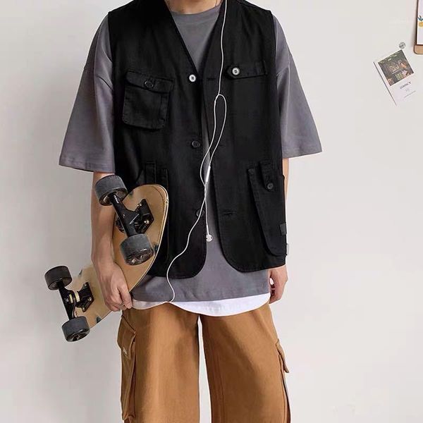 bannaji men`s cargo vest japanese style waistcoat multi pockets fashion vintage streetwear sleeveless jacket and coat for male1, Black;white
bannaji men`s cargo vest japanese style waistcoat multi pockets fashion vintage streetwear sleeveless jacket and coat for male1, Black;white