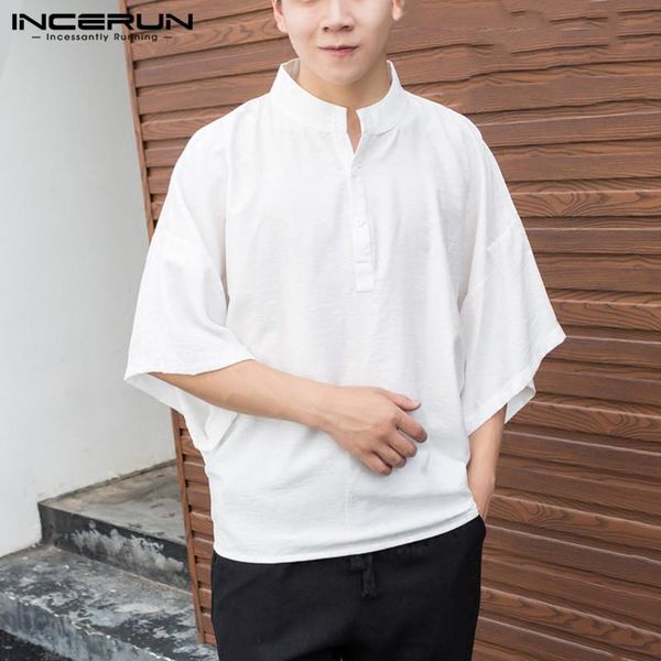 men's casual shirts fashion men shirt stand collar half sleeve solid color streetwear 2021 loose button camisa masculina s-5xl incerun, White;black
men's casual shirts fashion men shirt stand collar half sleeve solid color streetwear 2021 loose button camisa masculina s-5xl incerun, White;black