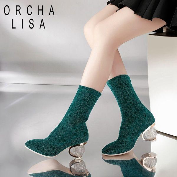 orcha lisa women boots glitter sock boots round heel woman high heels booties transparent ankle elastic botas mujer, Black
orcha lisa women boots glitter sock boots round heel woman high heels booties transparent ankle elastic botas mujer, Black