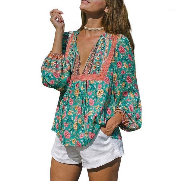 green v cut neck floral lantern sleeve blouse women summer autumn fashion vintage classic style roses print blouse 1, White
green v cut neck floral lantern sleeve blouse women summer autumn fashion vintage classic style roses print blouse 1, White