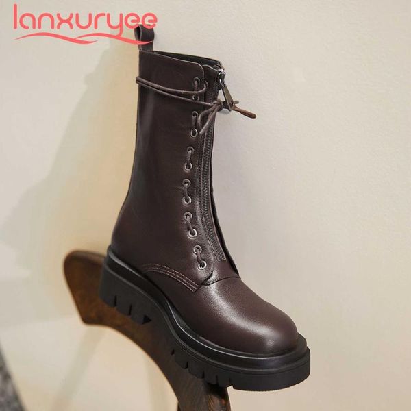 lanxuryee motorcycle boots genuine leather cross-tied platform round toe thick med heel zipper pretty girls mid-calf boots l78, Black
lanxuryee motorcycle boots genuine leather cross-tied platform round toe thick med heel zipper pretty girls mid-calf boots l78, Black