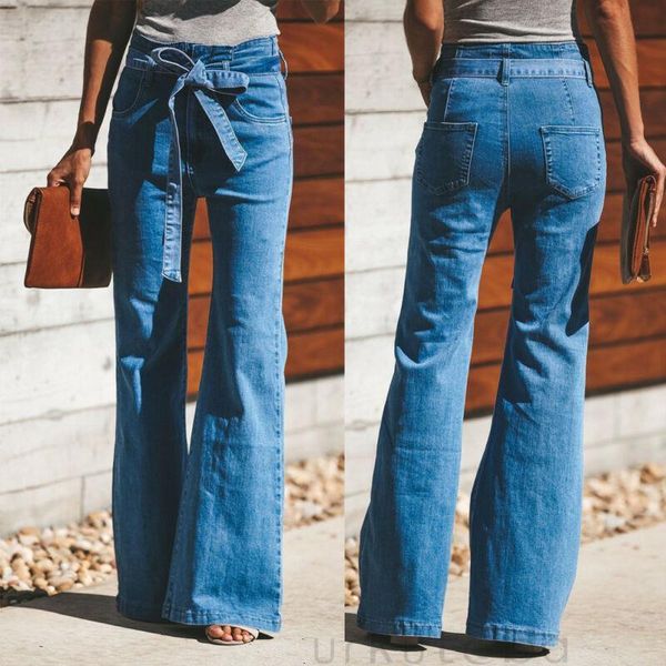2020 womens fashion high waist denim wide leg leggings trouser jeans long flare bell bottom pant with denim belt, Blue
2020 womens fashion high waist denim wide leg leggings trouser jeans long flare bell bottom pant with denim belt, Blue