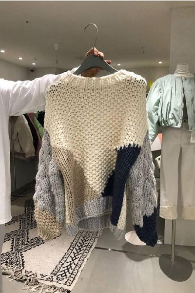 superaen 2021 autumn and winter new o neck full wild thick line color matching sweaters for women, White;black
superaen 2021 autumn and winter new o neck full wild thick line color matching sweaters for women, White;black