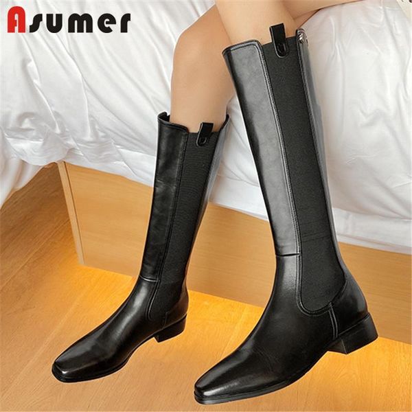 asumer 2021 new fashion knee high boots women genuine leather +pu zip stretch casual shoes square toe low heel women boots, Black
asumer 2021 new fashion knee high boots women genuine leather +pu zip stretch casual shoes square toe low heel women boots, Black