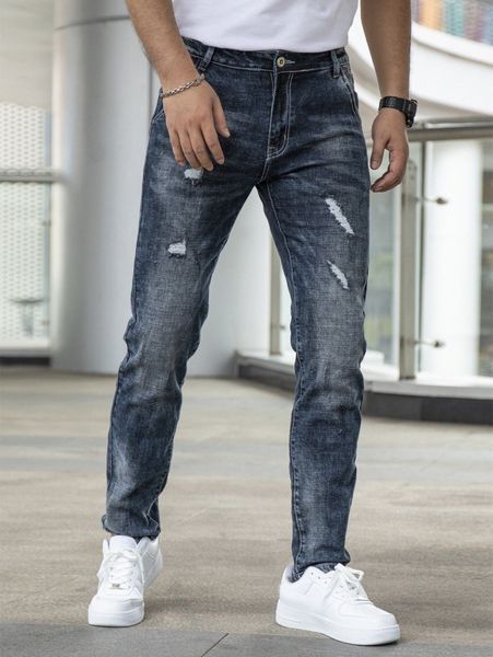 men slant pocket ripped jeans x2wc#, Blue