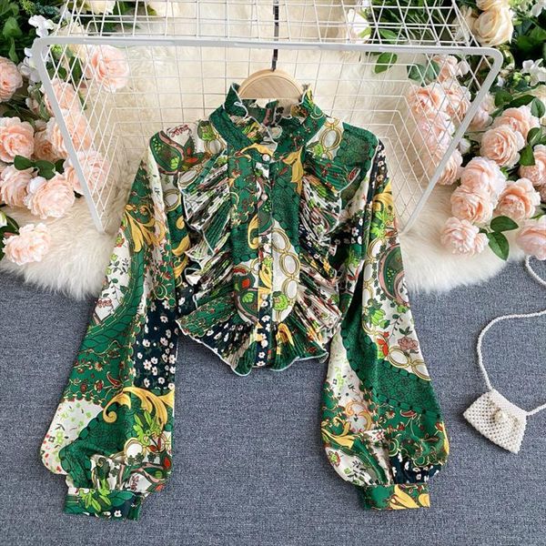 womens bohemian autumn new shirts pleated ruffles slim elegant lantern sleeve ruffled collar printed female camisa pl523, White
womens bohemian autumn new shirts pleated ruffles slim elegant lantern sleeve ruffled collar printed female camisa pl523, White