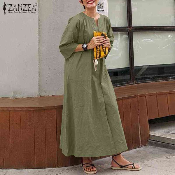 women holiday party elegant vestidos casual solid cotton sundress zanzea vintage 3/4 sleeve v neck maxi dress autumn female robe y220214, Black;gray
women holiday party elegant vestidos casual solid cotton sundress zanzea vintage 3/4 sleeve v neck maxi dress autumn female robe y220214, Black;gray