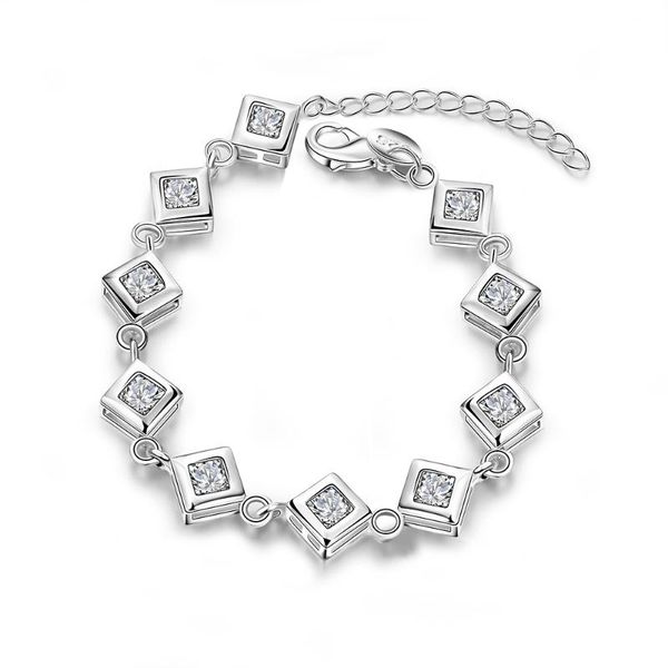 charm bracelets 925 silver ladies bracelet european and american fashion classic zircon square grid women's, Golden;silver
charm bracelets 925 silver ladies bracelet european and american fashion classic zircon square grid women's, Golden;silver