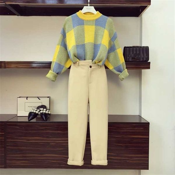 fall winter woolen pants sweater set 2 piece sets women plaid pullover knitted sweater + chic pencil pants ladies tracksuits y200110, White
fall winter woolen pants sweater set 2 piece sets women plaid pullover knitted sweater + chic pencil pants ladies tracksuits y200110, White