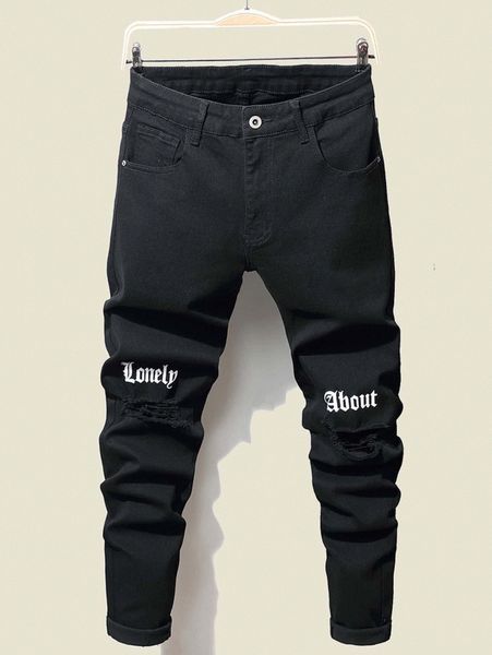 men letter graphic ripped jeans h0h9#, Blue