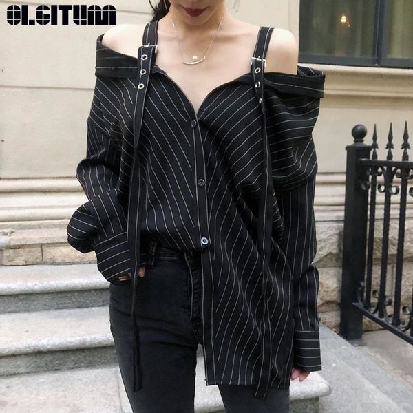 olgitum new fashion 2019 personality black stripe off-shoulder strap vertical long sleeve shirt female's loose blouse t200321, White
olgitum new fashion 2019 personality black stripe off-shoulder strap vertical long sleeve shirt female's loose blouse t200321, White