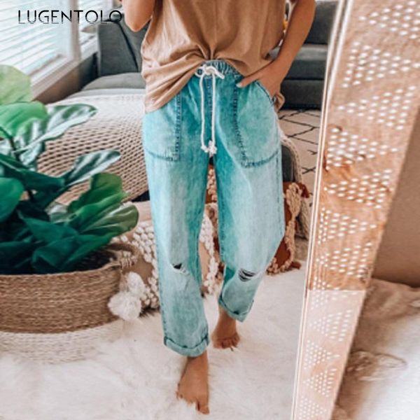 lugentolo women denim jeans straight wide leg long pants loose street hole drawstring pocket female fashion all-match jeans, Blue
lugentolo women denim jeans straight wide leg long pants loose street hole drawstring pocket female fashion all-match jeans, Blue