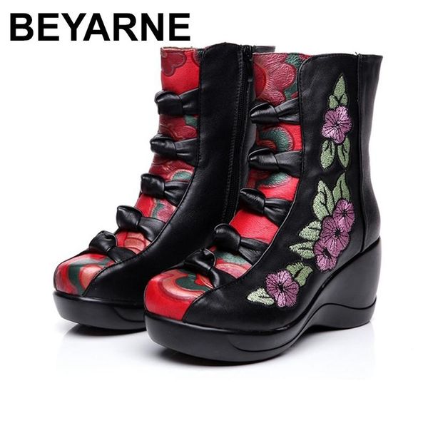 beyarne women's boots 2020 autumn winter new genuine leather wedges shoes embroidered flower medium-leg warm high heel boots, Black
beyarne women's boots 2020 autumn winter new genuine leather wedges shoes embroidered flower medium-leg warm high heel boots, Black