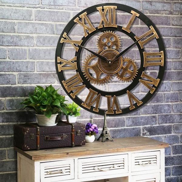 3d large classic vintage wooden wall clock retro gear hanging clock roman numeral horologe european style decor living room
3d large classic vintage wooden wall clock retro gear hanging clock roman numeral horologe european style decor living room