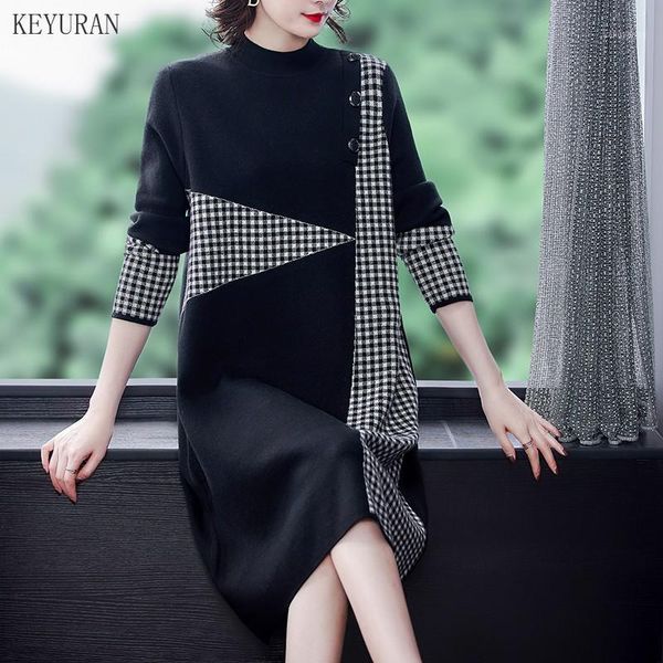 fall winter women sweater dress vintage korean black plaid long sleeve bottoming midi dress 2020 female elegant bodycon vestido1, Black;gray
fall winter women sweater dress vintage korean black plaid long sleeve bottoming midi dress 2020 female elegant bodycon vestido1, Black;gray