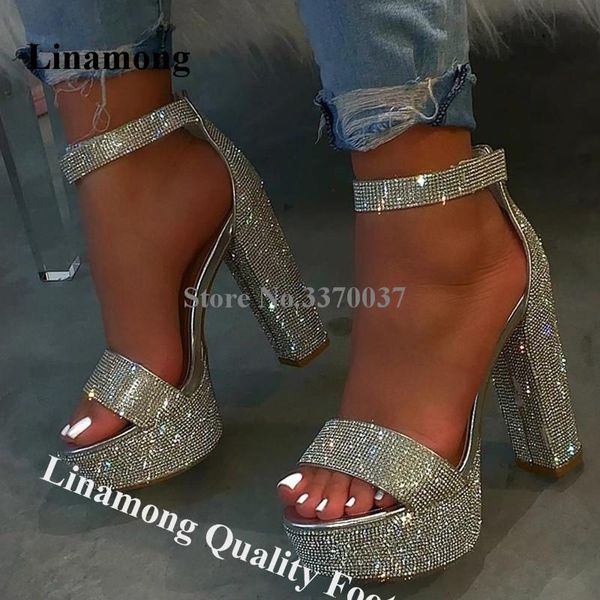 linamong shining rhinestone high platform chunky heel sandals bling bling silver crystal thick heel sandals wedding dress heels, Black
linamong shining rhinestone high platform chunky heel sandals bling bling silver crystal thick heel sandals wedding dress heels, Black