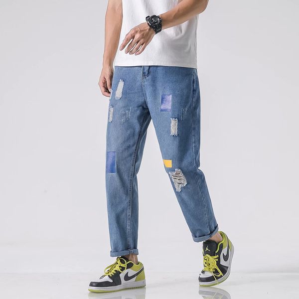 harajuku style ins fashion hole jeans men's hip hop versatile personality casual quarter length pants, Blue
harajuku style ins fashion hole jeans men's hip hop versatile personality casual quarter length pants, Blue