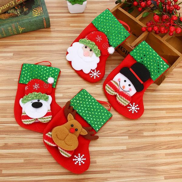 

mini christmas hanging socks cute candy gift bag snowman santa claus deer bear stocking tree decor pendant sea shipping dhf2892