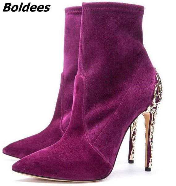 boots irresistible purple suede pointed toe stiletto heel short pretty women metal branch shape thin high ankle, Black
boots irresistible purple suede pointed toe stiletto heel short pretty women metal branch shape thin high ankle, Black