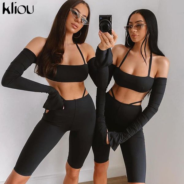 halter two piece set women fitness long sleeve crop biker shorts tracksuit elastic club party active wear outfits, Black;white
halter two piece set women fitness long sleeve crop biker shorts tracksuit elastic club party active wear outfits, Black;white