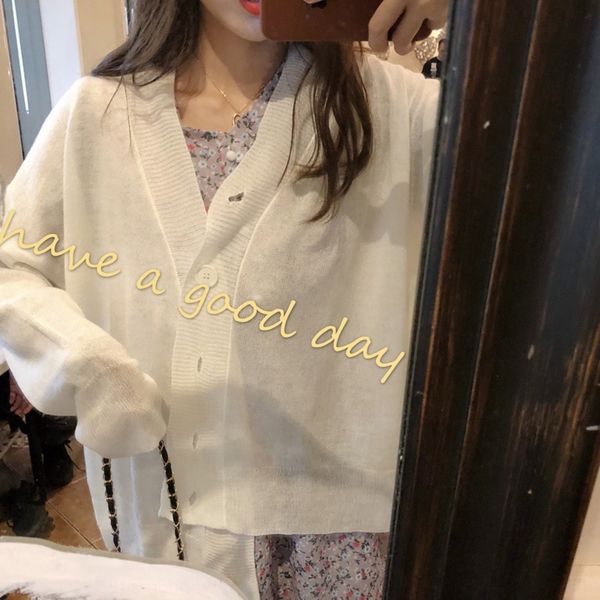 0w6g1 spring and summer lazy cardigan jacket women's tthin air v-neck women's shirtcoat shirt coat ins new sweater conditioning sh, White;black
0w6g1 spring and summer lazy cardigan jacket women's tthin air v-neck women's shirtcoat shirt coat ins new sweater conditioning sh, White;black