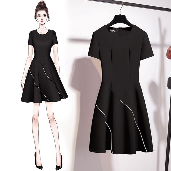 Summer Women Solid Color Black Zipper Short Sleeve O-neck A-line Simple Plus Size Elegant Daily Wear Cocktail Dresses 9744 party
Summer Women Solid Color Black Zipper Short Sleeve O-neck A-line Simple Plus Size Elegant Daily Wear Cocktail Dresses 9744 party