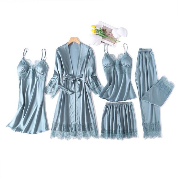 women's sleepwear women 5pcs sleep set satin kimono bathrobe gown lace nightwear casual intimate lingerie wedding robe home clothing, Black;red
women's sleepwear women 5pcs sleep set satin kimono bathrobe gown lace nightwear casual intimate lingerie wedding robe home clothing, Black;red