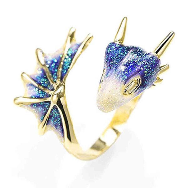 fashion enamel starry sky small blue dragon ring for women colorful fresh opening adjustable charm punk jewelry gift, Silver
fashion enamel starry sky small blue dragon ring for women colorful fresh opening adjustable charm punk jewelry gift, Silver