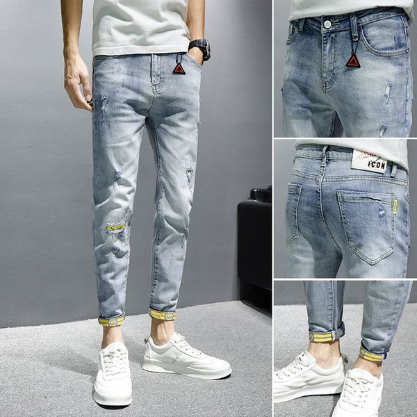 men's 2020 summer thin korean style trendy men's slim fit small feet casual hole fashion br ankle-length pants and jeans trousers, Blue
men's 2020 summer thin korean style trendy men's slim fit small feet casual hole fashion br ankle-length pants and jeans trousers, Blue