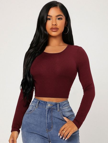 petite solid tie back crop tee q3ob#, White