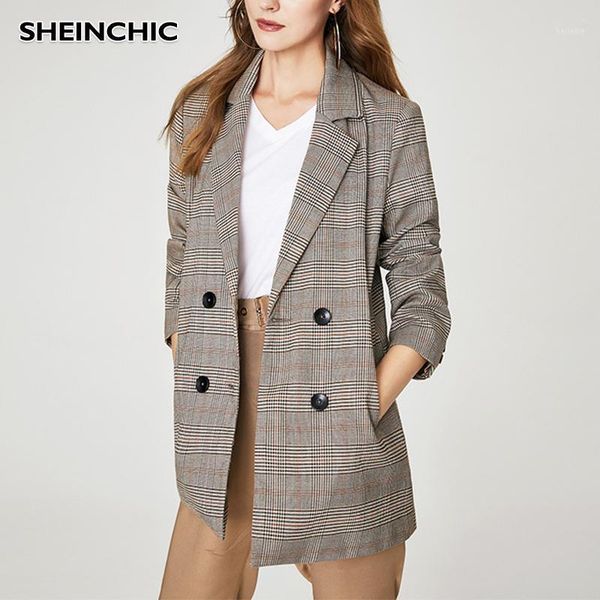 2020 new england classic houndstooth women blazers autumn casual notched double breasted long blazer jacket office lady coats1, White;black
2020 new england classic houndstooth women blazers autumn casual notched double breasted long blazer jacket office lady coats1, White;black