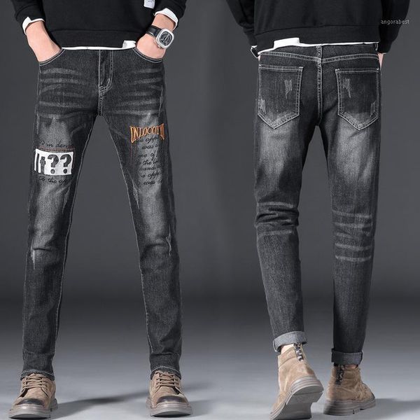 new jeans in autumn and winter 2020 men's black letter embroidery print slim foot fashion pants1, Blue
new jeans in autumn and winter 2020 men's black letter embroidery print slim foot fashion pants1, Blue