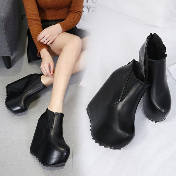 women new fashionable autumn winter pure leather unique wedge super female waterproof high heel night club women short boots, Black
women new fashionable autumn winter pure leather unique wedge super female waterproof high heel night club women short boots, Black