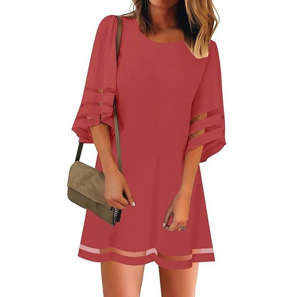 new summer women round neck mesh sleeves solid color loose a-line short dress bodycon mini dress women dresses summer sexy, Black;gray
new summer women round neck mesh sleeves solid color loose a-line short dress bodycon mini dress women dresses summer sexy, Black;gray