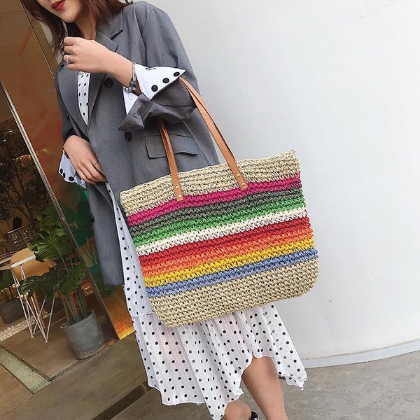 rainbow casual tote bags large capacity women straw bags ladies summer beach for holiday handbag weaving shoulder bag bolso
rainbow casual tote bags large capacity women straw bags ladies summer beach for holiday handbag weaving shoulder bag bolso