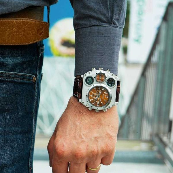 oulm sports watches super big style quartz watch male dual time zone decorative thermometer compass pu men's wristwatch, Silver
oulm sports watches super big style quartz watch male dual time zone decorative thermometer compass pu men's wristwatch, Silver
