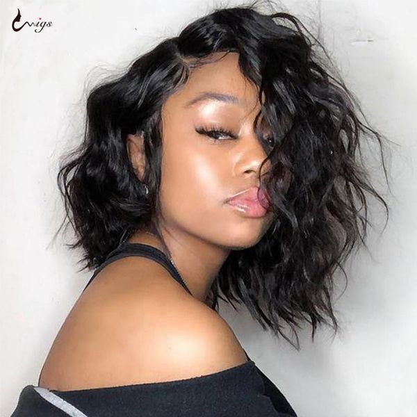 uwigs hair wet and wavy wig water wave wig magic hair brazilian remy 100% human 13x4x1 lace front human wigs for women, Black;brown