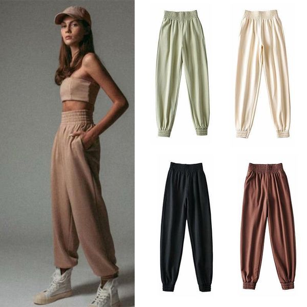 za 2020 women autumn sports pants with high waisted solid harem long pants femme casual streetwear green women's cotton trousers, Black;white
za 2020 women autumn sports pants with high waisted solid harem long pants femme casual streetwear green women's cotton trousers, Black;white