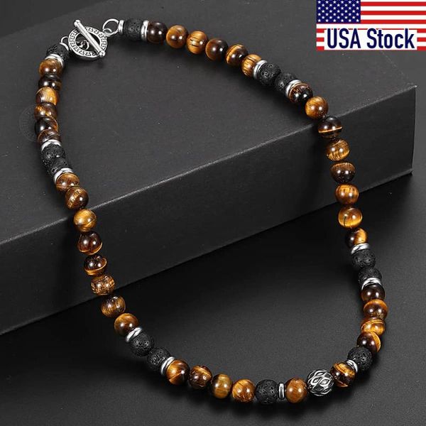 chains 8mm natural stone tiger eyes lava bead necklace stainless steel charm choker neck chain fashion male jewelry 18/20inch, Silver
chains 8mm natural stone tiger eyes lava bead necklace stainless steel charm choker neck chain fashion male jewelry 18/20inch, Silver