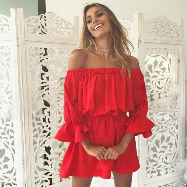women flare sleeve off shoulder holiday dress ladies loose three quarter sleeve summer solid dress vestidos elegant 20201, Black;gray
women flare sleeve off shoulder holiday dress ladies loose three quarter sleeve summer solid dress vestidos elegant 20201, Black;gray