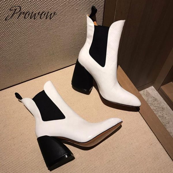 prowow new genuine leather black white ankle boots slip on thick heel autumn winter boots shoes women
prowow new genuine leather black white ankle boots slip on thick heel autumn winter boots shoes women