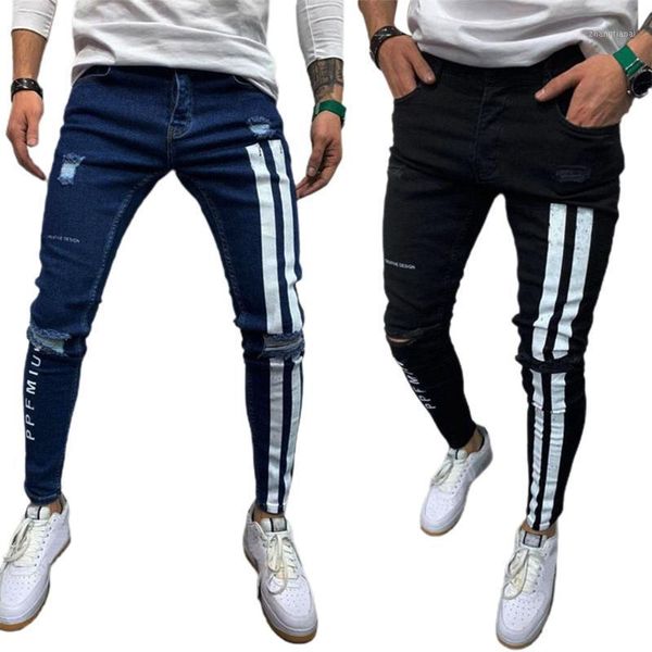 2020 new fashion men's ripped distressed jeans casual pants slim fit letter stripes print skinny denim pants1, Black
2020 new fashion men's ripped distressed jeans casual pants slim fit letter stripes print skinny denim pants1, Black