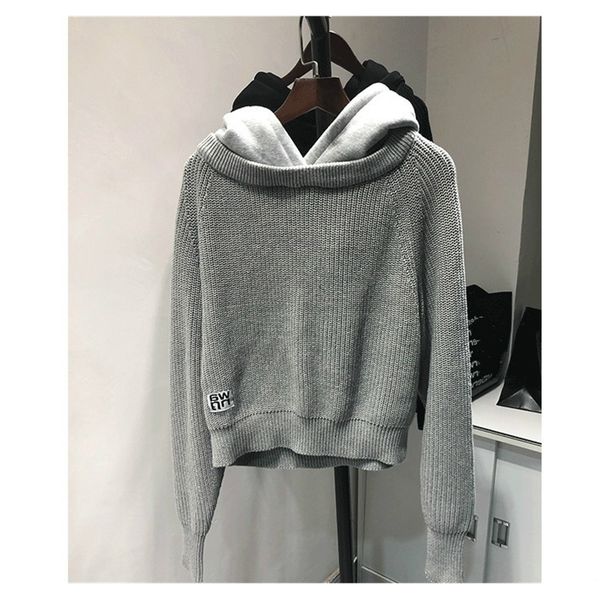 aaw147 solid color loose hooded sweater women fake two-piece stitching sweater a2 201223, White;black
aaw147 solid color loose hooded sweater women fake two-piece stitching sweater a2 201223, White;black
