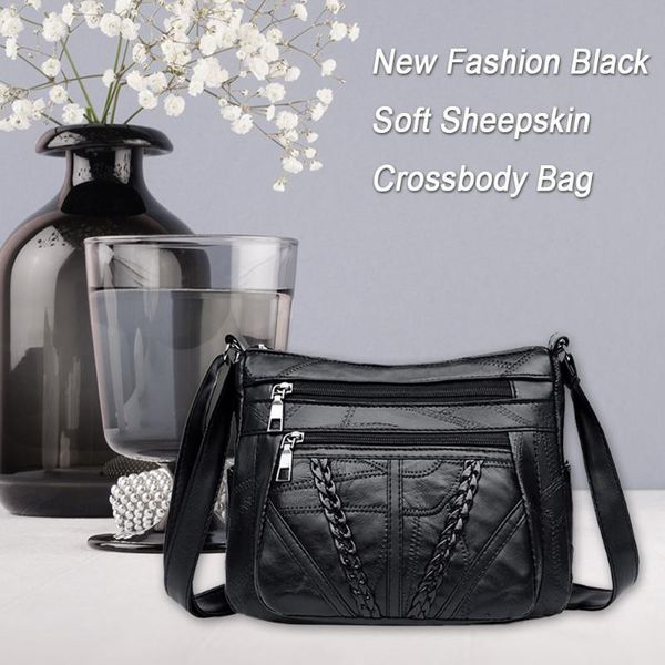 fashion sheepskin soft crossbody women solid black color twist weave multi pocket bag casual shoulder messenger bags 
fashion sheepskin soft crossbody women solid black color twist weave multi pocket bag casual shoulder messenger bags