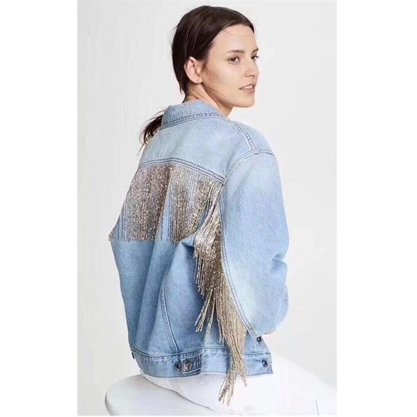 women's jackets 2021 denim jacket tassels sequins jeans korean loose shimmer beading coat casual girls outerwear, Black;brown
women's jackets 2021 denim jacket tassels sequins jeans korean loose shimmer beading coat casual girls outerwear, Black;brown